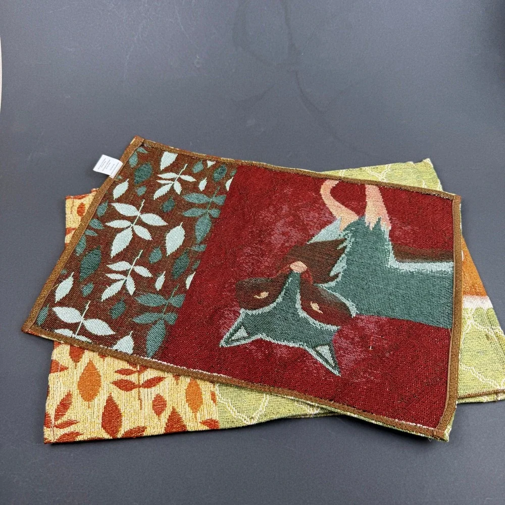 Fox Tapestry‎ Placemats 13x19 Multi-Color Woven Fall Decor Set of 4